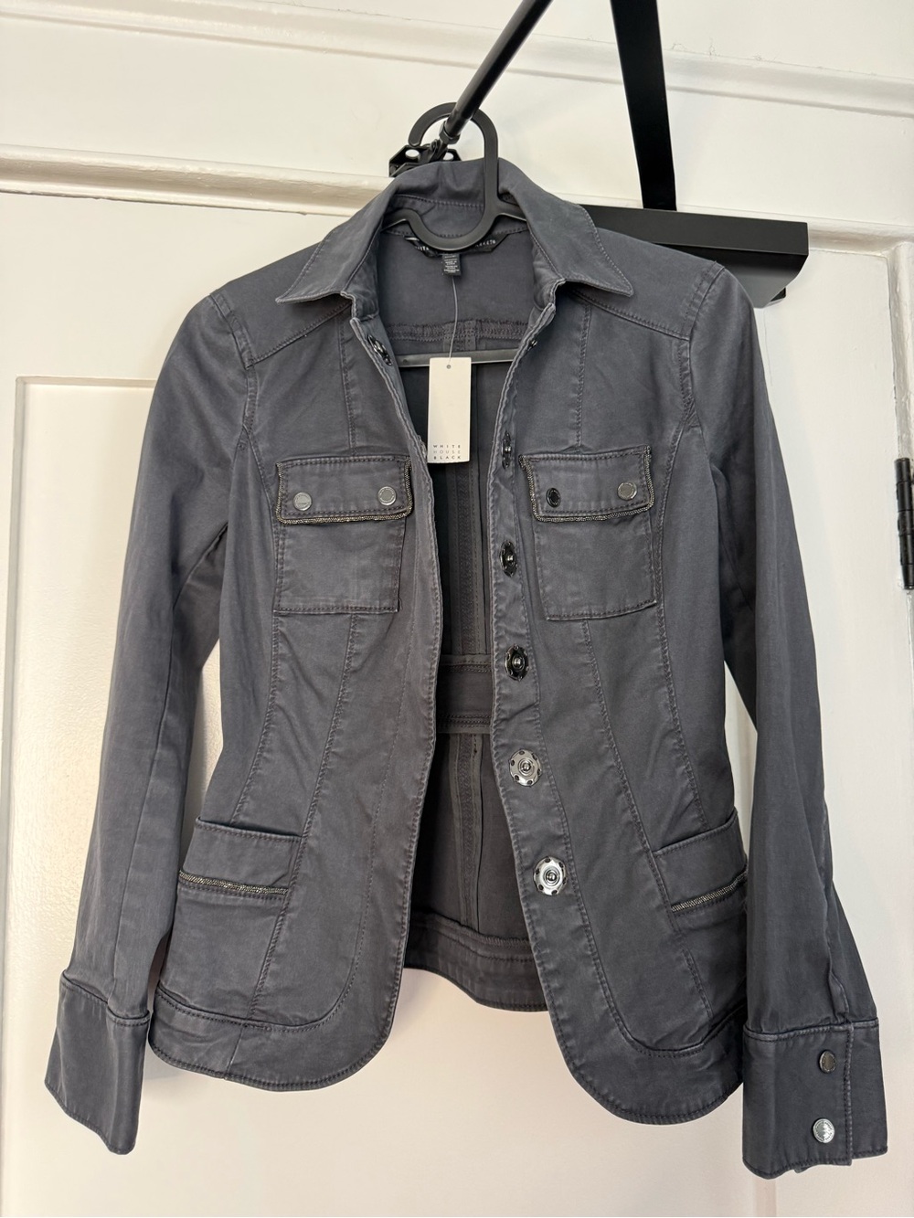 White House Black Market Slate Gray Utility-Style Jean Jacket